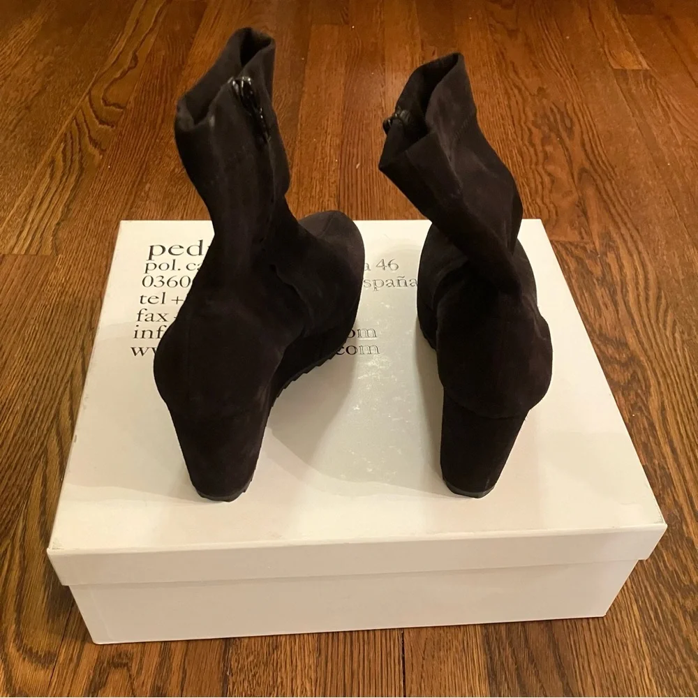 Pedro Garcia women’s black stretch suede Urika Wedge Booties w/zipper size US6.5 - Picture 8 of 10